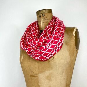 Kate Spade Infinity scarf pink white check pattern